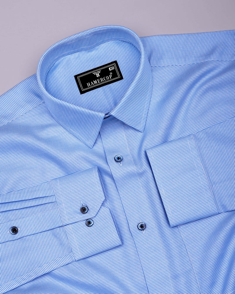 Magma Blue With White Houndstooth Premium Giza Shirt