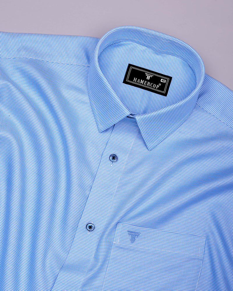 Magma Blue With White Houndstooth Premium Giza Shirt