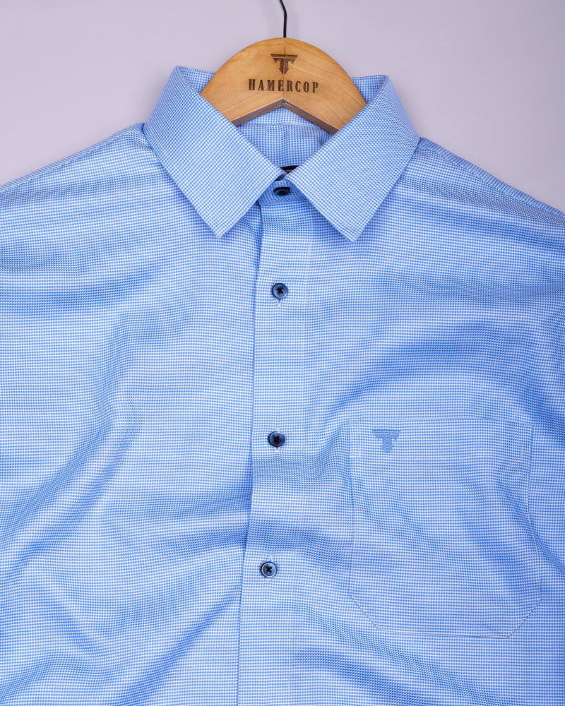 Magma Blue With White Houndstooth Premium Giza Shirt