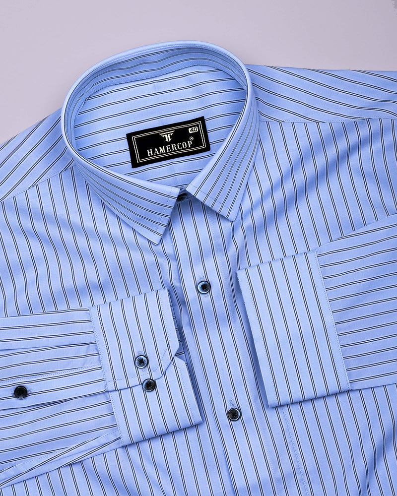 Relief Blue With White Stripe Formal Cotton Shirt