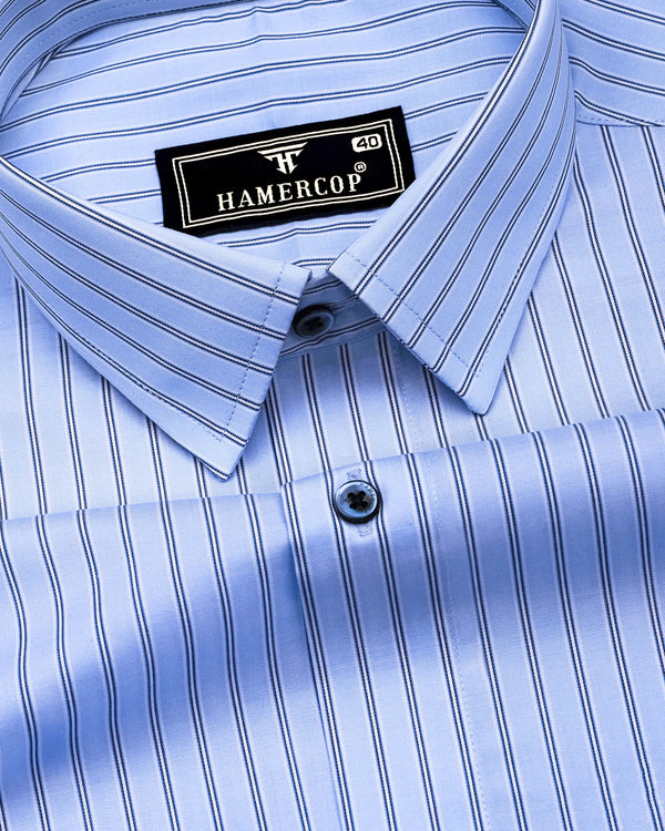 Relief Blue With White Stripe Formal Cotton Shirt