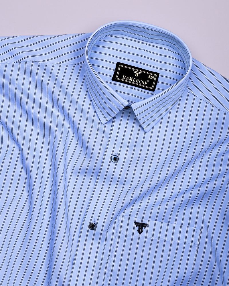 Relief Blue With White Stripe Formal Cotton Shirt