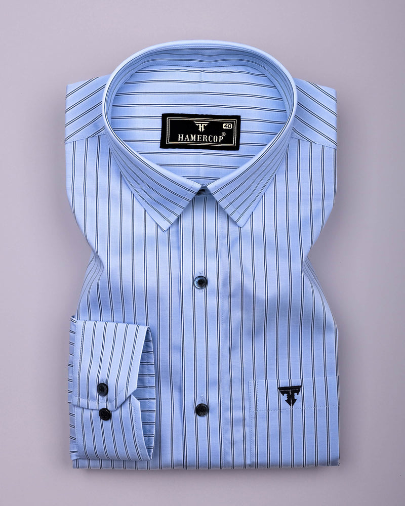 Relief Blue With White Stripe Formal Cotton Shirt