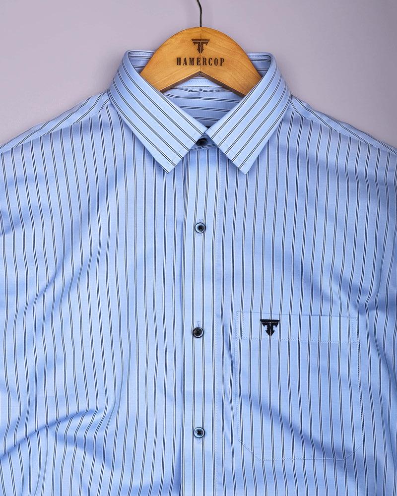Relief Blue With White Stripe Formal Cotton Shirt