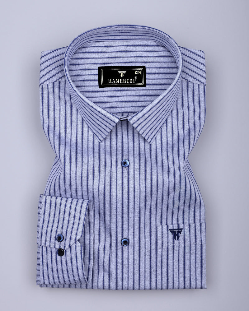 Squirrel Gray With Blue Stripe Formal Cotton Shirt