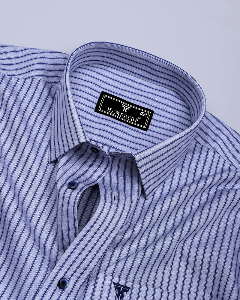 Squirrel Gray With Blue Stripe Formal Cotton Shirt