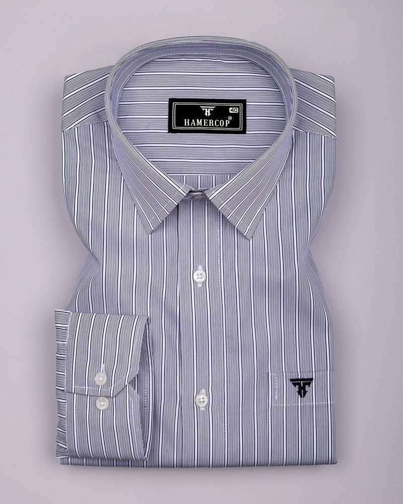 Nikolyn Blue With White Pencil Stripe Formal Cotton Shirt