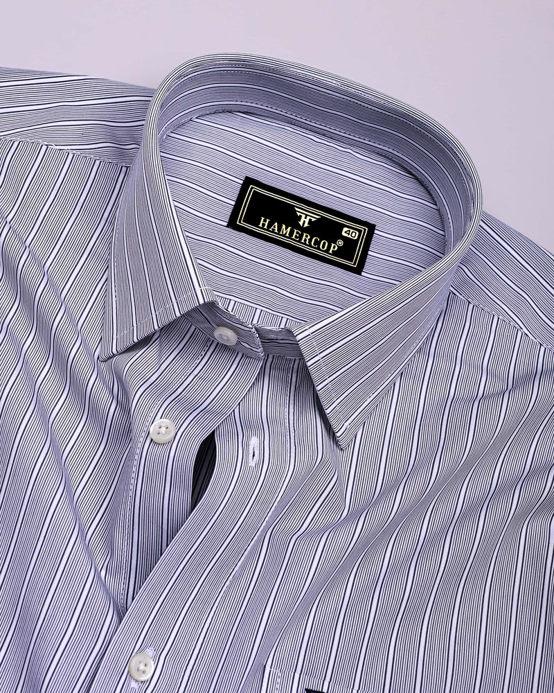 Nikolyn Blue With White Pencil Stripe Formal Cotton Shirt