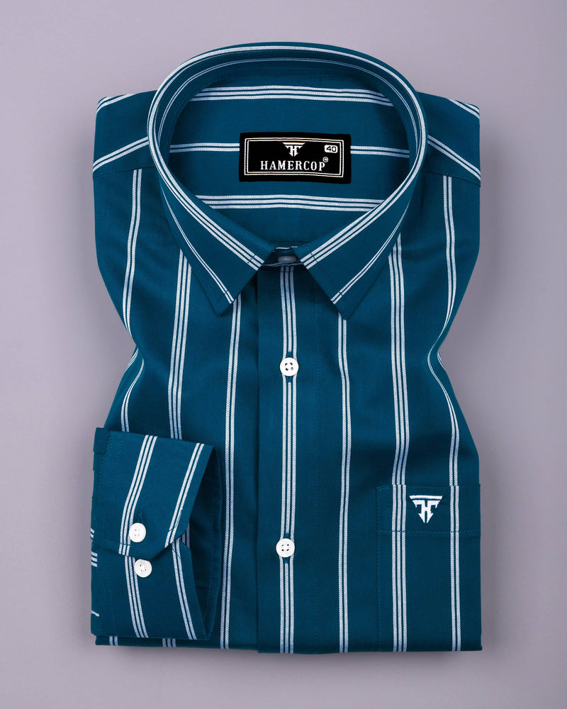Kingfisher Blue With White Stripe Cotton Shirt