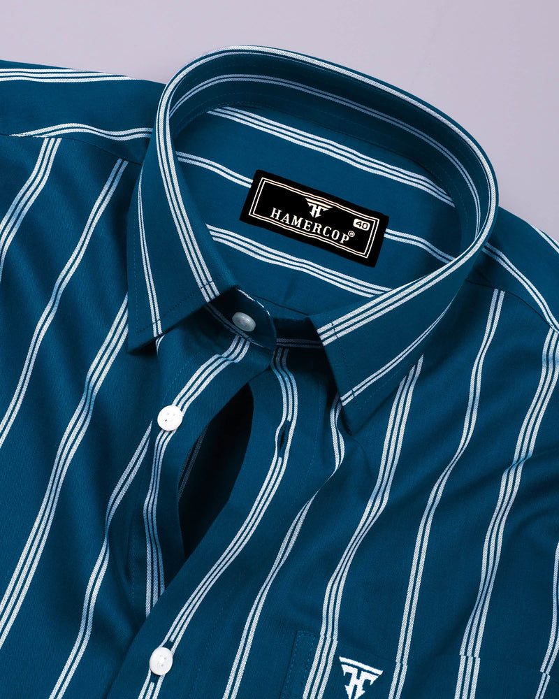 Kingfisher Blue With White Stripe Cotton Shirt