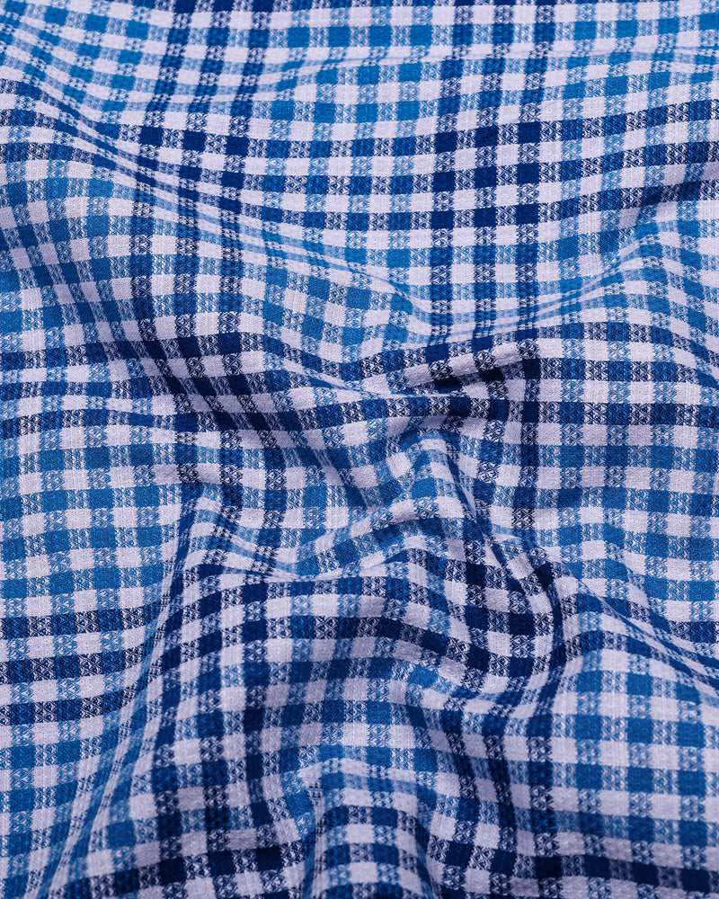 Pinot Blue Dobby Amsler Check Cotton Shirt