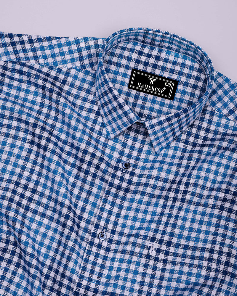 Pinot Blue Dobby Amsler Check Cotton Shirt