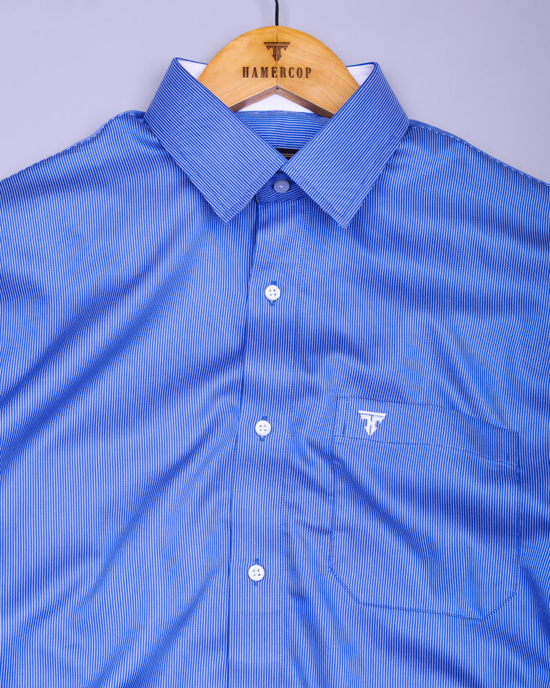 Odate Blue With White Stripe Premium Cotton Designer Shirt