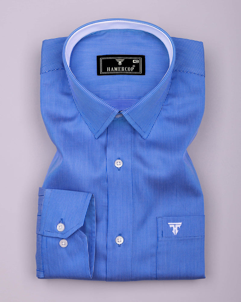 Odate Blue With White Stripe Premium Cotton Designer Shirt