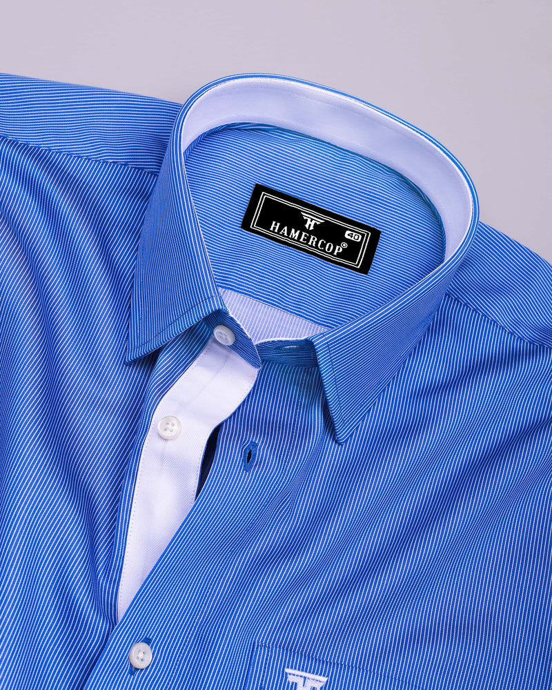Odate Blue With White Stripe Premium Cotton Designer Shirt
