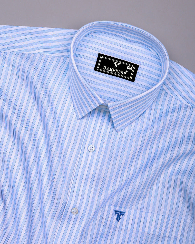 Linfen Blue With White Stripe Premium Giza Shirt