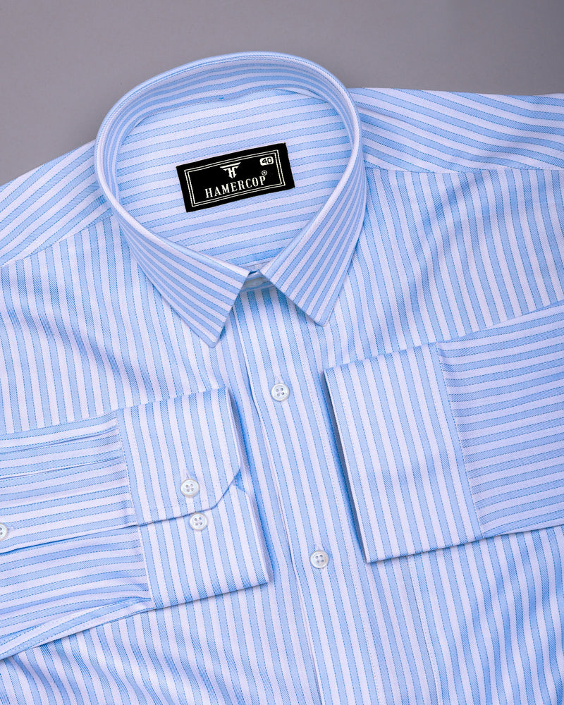 Linfen Blue With White Stripe Premium Giza Shirt