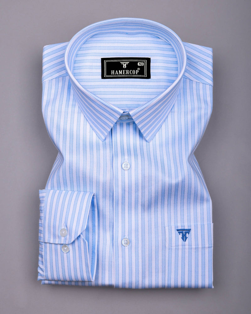 Linfen Blue With White Stripe Premium Giza Shirt
