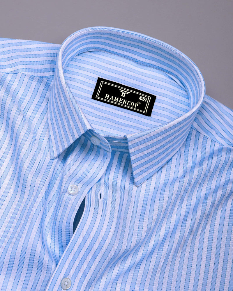 Linfen Blue With White Stripe Premium Giza Shirt