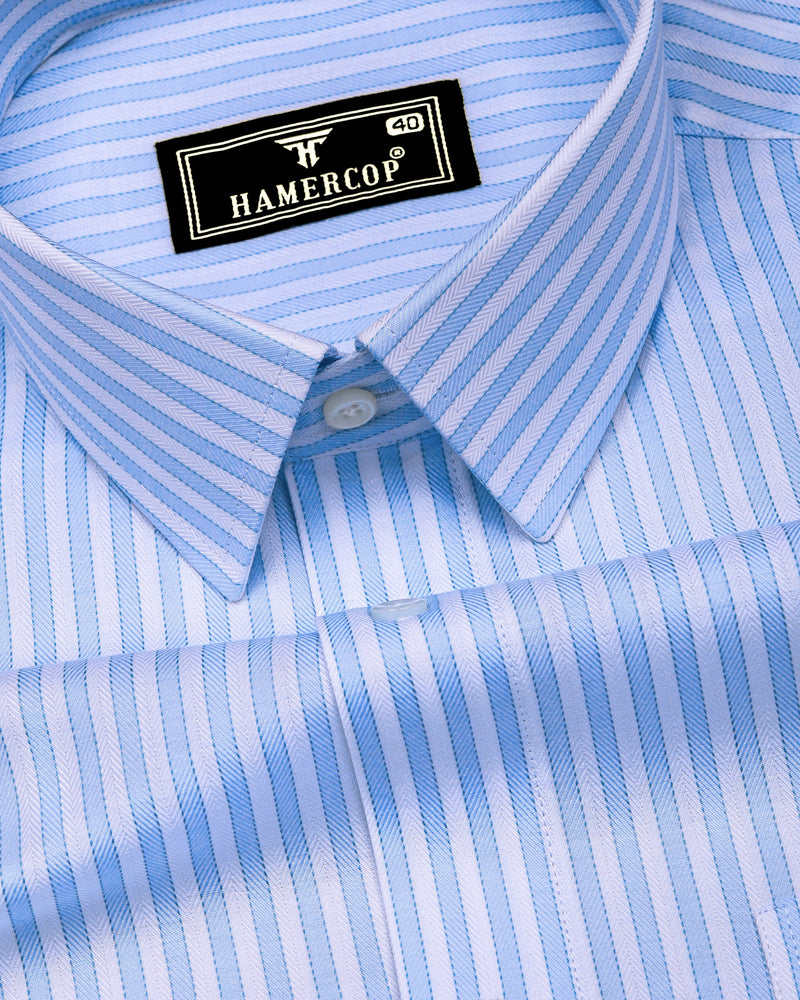 Linfen Blue With White Stripe Premium Giza Shirt