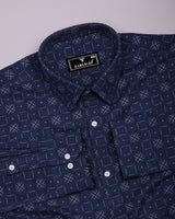 Pecan Blue With White Printed Dobby Cotton Shirt