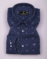 Pecan Blue With White Printed Dobby Cotton Shirt