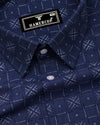 Pecan Blue With White Printed Dobby Cotton Shirt
