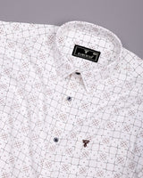 Pecan White With Brown Printed Dobby Cotton Shirt