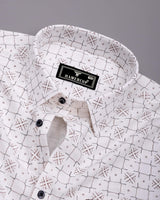 Pecan White With Brown Printed Dobby Cotton Shirt