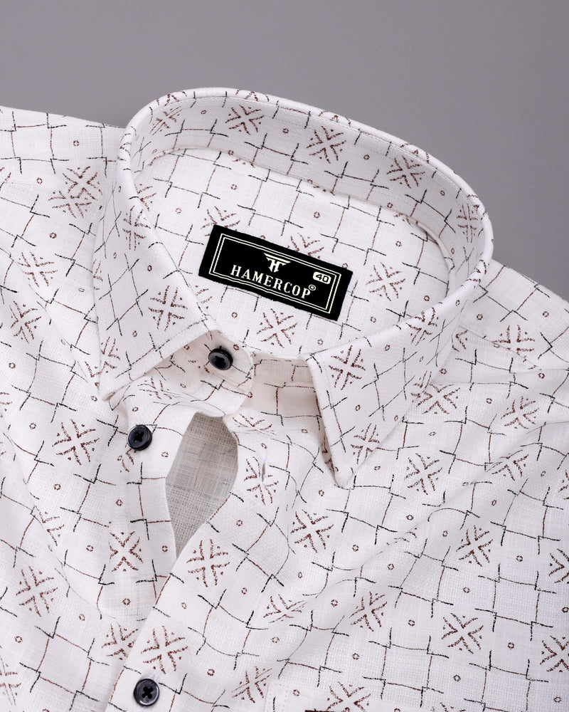 Pecan White With Brown Printed Dobby Cotton Shirt