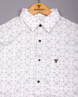 Pecan White With Brown Printed Dobby Cotton Shirt
