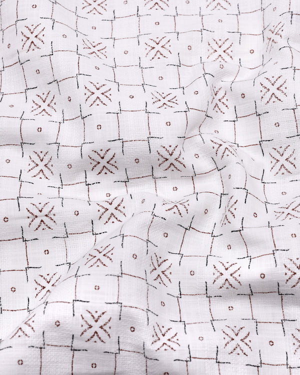 Pecan White With Brown Printed Dobby Cotton Shirt