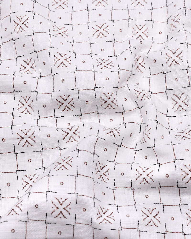 Pecan White With Brown Printed Dobby Cotton Shirt