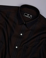 Kiwano Chocolate Brown Waffle Stripe Dobby Cotton Shirt
