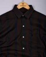 Kiwano Chocolate Brown Waffle Stripe Dobby Cotton Shirt