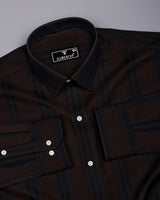 Kiwano Chocolate Brown Waffle Stripe Dobby Cotton Shirt