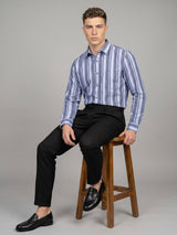 Iron Gray With Blue Twill Stripe Cotton Shirt