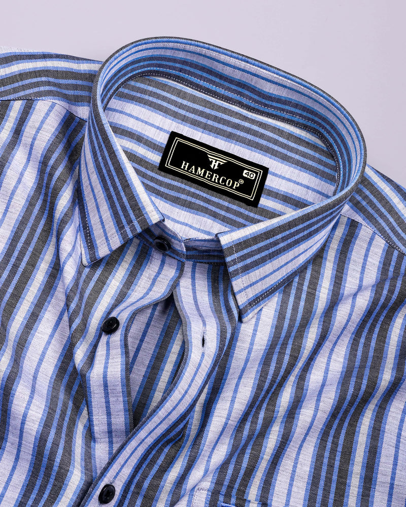 Iron Gray With Blue Twill Stripe Cotton Shirt