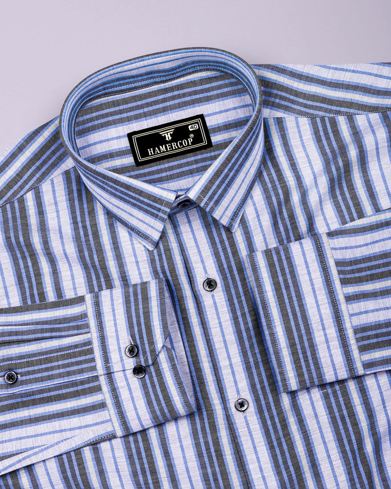 Iron Gray With Blue Twill Stripe Cotton Shirt
