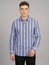 Iron Gray With Blue Twill Stripe Cotton Shirt