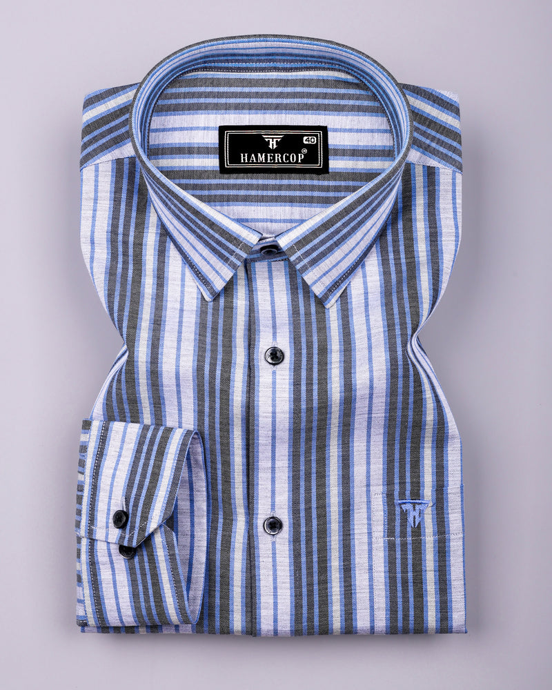 Iron Gray With Blue Twill Stripe Cotton Shirt