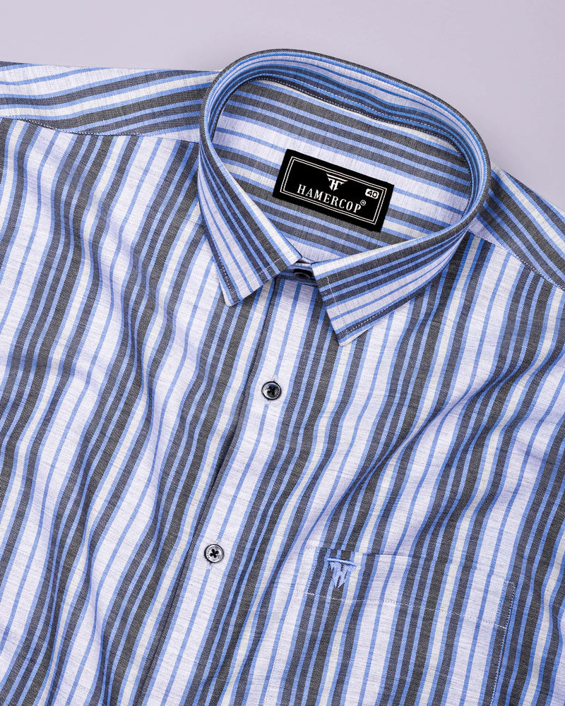 Iron Gray With Blue Twill Stripe Cotton Shirt