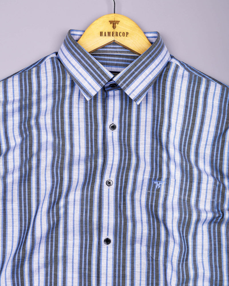 Iron Gray With Blue Twill Stripe Cotton Shirt