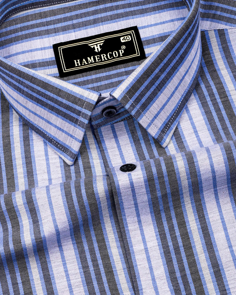 Iron Gray With Blue Twill Stripe Cotton Shirt