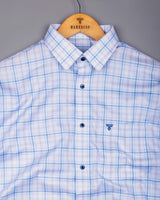 Berlin Blue With White Check Dobby Cotton Formal Shirt