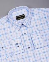 Berlin Blue With White Check Dobby Cotton Formal Shirt