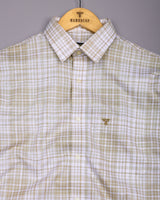 Taupe Cream With White Check Linen Cotton Shirt