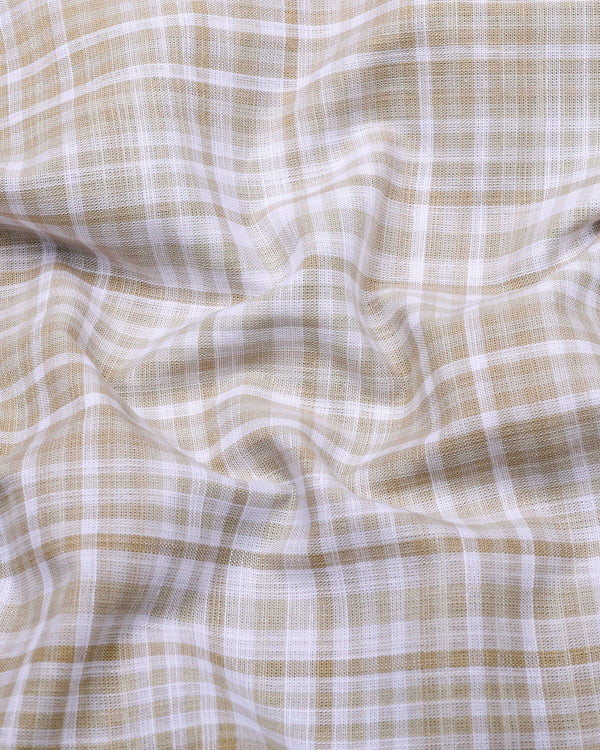 Taupe Cream With White Check Linen Cotton Shirt