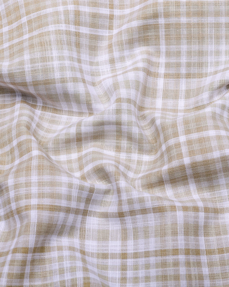 Taupe Cream With White Check Linen Cotton Shirt