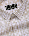 Taupe Cream With White Check Linen Cotton Shirt